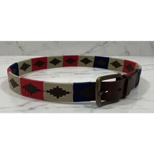Handmade Argentinian Polo leather Belt Gaucho-style Embroidered Diamond motif